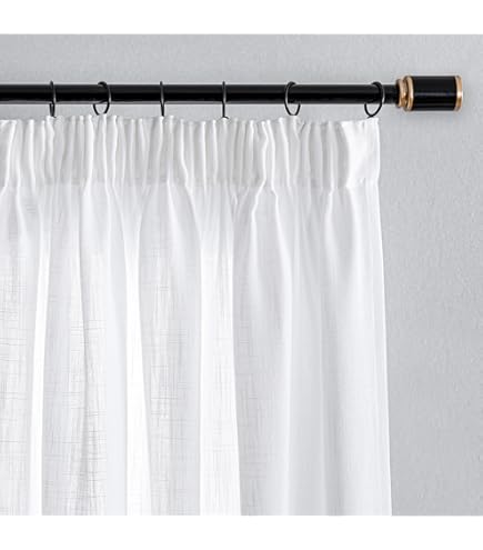 MRTREES Linnen gordijnen met oogjes, kort, voile, gordijnen, keuken, raam, boho, gordijn, linnenlook, half-transparant, gordijn met ogen, voor woonkamer, slaapkamer, linnen gordijnen, set van 2, 137 x