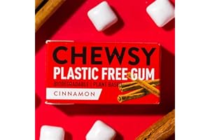 Chewsy Cinnamon (canela) Chicle natural sin plásticos, azúcar ni aspartamo, 100% xilitol, vegano, 15 g (paquete de 12 cajas, 120 chicles)