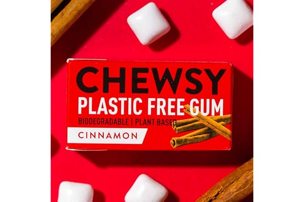 Chewsy Cannelle | Gomme à mâcher naturelle et sans plastique | Sans sucre et sans aspartame | 100% xylitol, protège les dents | Végétalienne 15 g (Lot de 12, 120 unités)