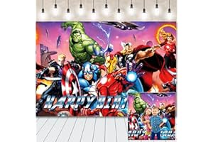 WIRHAUT Superhero Birthday Backdrop, Cartoon Aven Gers Supplies Background Photography, Hero Photo Decorations Happy Birthday Banner for Kids (5x3ft)
