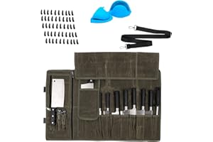 HERSENT AONELAS Waxed Canvas Chef’s Knife Roll Bag,Army Green Knife Wrap,Portable Knife Roll, Waterproof Pocket Knife Carrier,Durable 16oz Knife Case with Adjustable Shoulder Strap