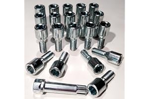 IKOPO Alloy wheel bolts slim fit Tuner style, Zinc plated M14x1.5 (M14 x 1.5) Taper seat, 17mm hex Star Key, 28mm thread length. Set of 20 wheel bolts