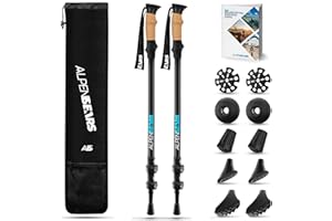 ‎ALPEN BEARS Wanderstöcke & Nordic Walking Stöcke - Teleskop Wanderstock mit Gummipuffer Set - Trekkingstöcke für Damen & Herren - Extra leicht & verstellbar mit Echt Kork Griff