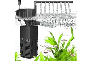 AQQA Filtr do akwarium, 4 EN 1, silny przepływ pompy filtrującej do akwarium, 450 l/h, regulowany filtr wewnętrzny do zbiornika do 120 l (12 W)