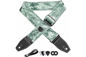 YIKOKO Gitarrengurt 2 Zoll Samtgitarrengurte mit Vollnarbenlederende, für Bass-, Elektro- und Akustikgitarren, kostenloser Gurtknopf, 2 Gurtschlösser und 4 Gitarrenplektren