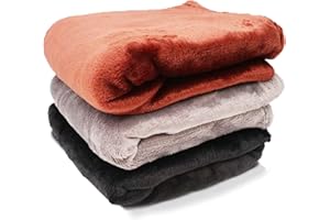 Meishida Pack de 3 Mantas Perros Gatos 70 x 100 cm, Mantas Polares Lisas para Mascotas Suaves y Calentitas (Negro + Gris + Marrón)