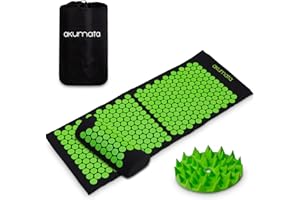 Akumata XL Acupressure Mat and Pillow Set | Extended Size Massage Mat for Lower Back Pain Relief and Stress Relief | Deep Relaxation Accupressure Mat & Pillow - Black & Green