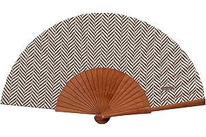 ‎TUSITALA BARCELONA Spanish Hand Fan Espiga Marrón - Wood and Cotton - 23 cm - Jute Case and Cover - Fashion Accessory - Handmade in Spain - Events and Gifts - Our Classic Collection - Tusitala Barcelona