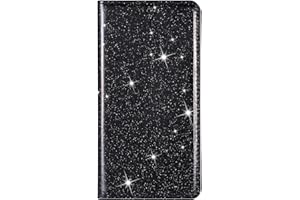 Unichthy iPhone 12 / iPhone 12 Pro Case All Glitter Flip Case for Women Solid Sparkly PU Leather Bling Wallet Phone Cover Card Slots Stand Magnetic Closure Shockproof Shell Black