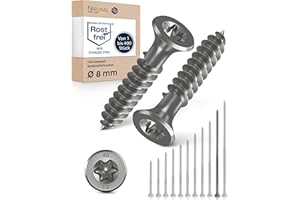 NIETFULLTHINGS Tornillo de cabeza avellanada TORX de acero inoxidable fabricado en V2A 8-mm de espesor 200-mm de longitud del tornillo 10 piezas Rosca parcial de 80-mm Tornillo para madera 8x200