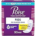 Poise Incontinence Pads, Original Design, Ultimate Absorbency, Long, 90 Count (2 Packs of 45)