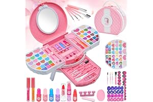 AMERRLY Kids Makeup Sets - Washable & Safe, 66 PCS Girls Make Up Set With Dresser Vanity Case, Toys for 3+ Year Olds, Christmas & Birthday Gifts