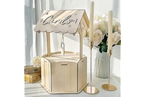 OurWarm Classic Wooden Wishing Well Wedding Card Box, Rustic Money Gift Card Box for Reception, Party, Birthday, Baby Shower Decorations