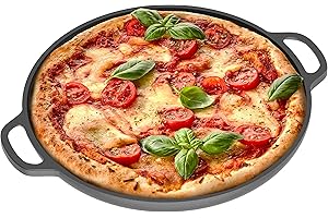 Chef Pomodoro Cast Iron Pizza Pan, Pre-Seasoned 12 Inch Skillet With Handles, Griddle for Dosa Tawa Roti, Comal for Tortillas, Baking on Stove, Oven, Grill BBQ and Camping