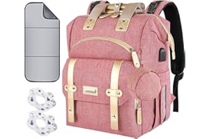 KENLUMO Sac à Dos à Langer, Sac à Langer bébé avec Matelas à Langer Portable, Sangles de Poussette et Porte-Sucette, Sac de Voyage multifonctionnel pour Maman ou Papa