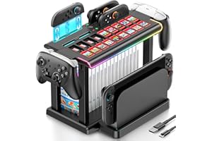 Gersker Station d'organisation Switch 2 avec Chargeur de Manette, Rangement et Organisateur pour Switch 2 (Pas Original/OLED), Station de Charge avec Lumière Ambiante, 18 Fentes pour Cartes de Jeu
