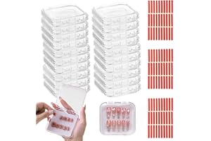 MZSX 20 szt. pudełka do przechowywania paznokci (7,5 x 7,5 cm), 90 szt. ulepszonej dwustronnej taśmy, przezroczyste pudełko do przechowywania tipsów do paznokci, przezroczysty wyświetlacz sztucznych