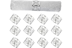 RUMIA 12-teiliges silbernes Serviettenring-Set, Serviettenhalter, Metall-Serviettenring für Esstisch-Dekoration, Bauernhaus-Serviettenring für Hochzeit, Geburtstag, Party, Familie, Sammeln, Tischdeko