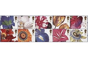 1997 Greetings - Flowers Stamps for Postage - 10 x Royal Mail 1st Class stamps featuring Gentiana, Magnolia grandiflora, Camellia Japonica, Tulipa, Fuchsia etc