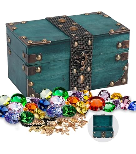 Forziere Del Tesoro In Legno Con Lucchetto - Scrigno Pirata Portagioie, Salvadanaio Con Serratura, Regalo Bambini - Foto 3