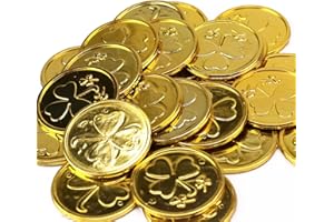 DZAY 100Pcs St. Patricks Day Coins Shamrock Coins Lucky Four Leaf Clover Coins Plastic Fake Money Toy for Party Favor St. Patricks Day Party Decoration Supplies