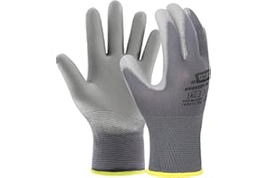 EXBRIECO Guantes de Trabajo Profesionales Ideales para Construcción, Abrasión, Mecánica, Guantes de Protección CAT 2 Multipropósito en Nylon y Poliuretano, Resistentes pack de 3,6,12,60,120,240