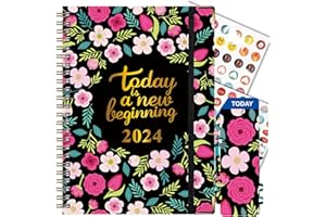 NEYSA 2024 Academic Diary A5 Week to View Planner (January to December 2024) - With 250 Sticky Notes,Elastic Closure Appointment Planners Notebooks for Office School College