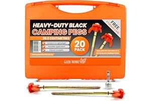 Green Thumbz Piquets de Tente – Piquets de Tente en métal et piquets de Camping en Plein air – Piquets galvanisés Orange pour Sol Dur, avec extracteur de Piquet Inclus