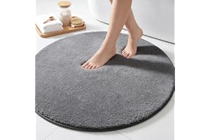 Famibay Badrumsmatta halkfri badrumsmatta tvättbar badrumsmatta rund 80 cm grå mjuk badrumsmatta matta absorberande badrum de