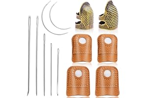 Riddur 6 Pezzi Ditale per Cucire a Mano, Perno di Protezione Scudo in Metallo Regolabile per Dita (S/M), Proteggi Dita in Pelle per Monete 2 Dimensioni con Aghi per Cucire a Mano per Cucire Accessori