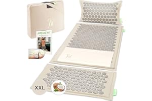 BACKLAXX ® Tapis d'acupression avec coussin, XL [+120 % de surface en plus], chiffon et sac, tapis d'acupuncture avec picots pour massage et détente du cou et des épaules, tapis de massage dos