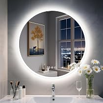 Miroir LED Design Coupé 54x60 Cm - Éclairage Frontal Dimmable 6000K - Anti-Buée, Prise EU Incluse - Pour Salle De Bain Moderne - 7