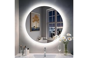 S'bagno Okrągłe lustro łazienkowe z oświetleniem LED 600 mm, lustro łazienkowe LED montowane na ścianie z Bluetooth, przeciwmgielne, 3000 K-6500 K, możliwość przyciemniania, szkło hartowane HD, pamięć