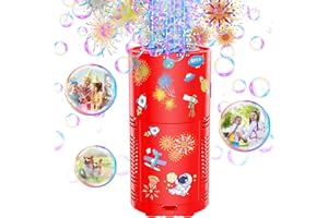Babuloo Fireworks Bubble Machine, Automatic Bubble Machine Rechargeable with Lights/DIY Sticker/10000+ Bubbles/80ml Solution, Portable Bubble Blower Maker Toys for Kids Outdoor Party Wedding Birthday