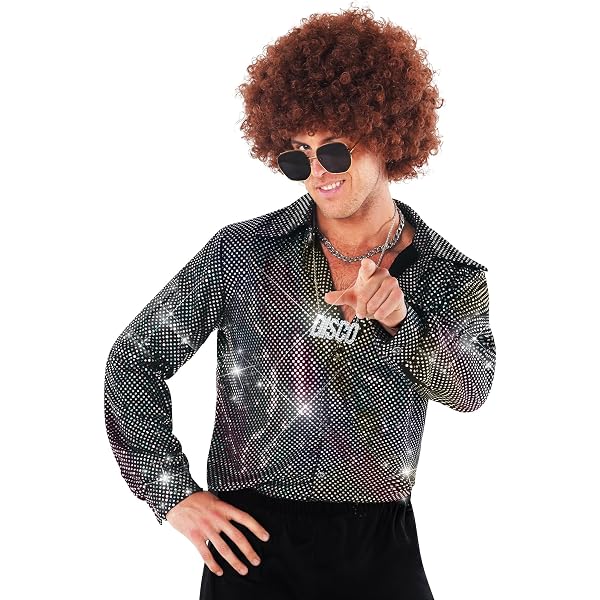 Chemise Disco Argent Boland - Chemise Homme Manches Courtes Brillante Pour Soirée Carnaval