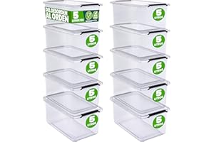 Deuba® 10x Cajas de Almacenaje con Tapa Apilables 5L Transparentes Juguetes Cocina Dormitorio libre de BPA Alimentos