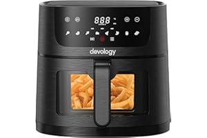 Devology Digital Air Fryer - 8L Glass Window - Non Stick Airfryer Free 50 Recipe Cookbook - Pre-Set Cooking Programs - Oil-free Chip Fryer for Home Use With 60 Minute Timer - Kitchen Appliance
