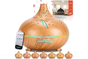 SaiXuan Aroma Diffuser 550ml Ultraschall Luftbefeuchter Holzoptik mit Fernbedienung, 7 LED Farben mit Dimmen & Helligkeit,Timer 1/3/6H, Aromatherapie Diffuser für Schlafzimmer, Wohnzimmer, Yoga & Büro
