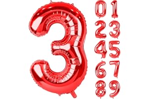 ONEHOUS 40 Inch Red Large Numbers Balloons 3, Number 3 Digit 3 Helium Balloons, Foil Mylar Big Number Balloons for Birthday Party Anniversary Supplies Decorations