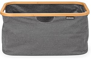 Brabantia - Panier à linge pliable 40L - Résiste à l'eau - Pour le rangement de vêtements/linge - Bordure en bambou (prise en main facile) - Lavage de vêtements - Accessoire de maison - Pepper Black