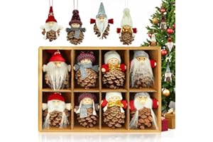 KAZATE Gnomo Adornos de Navidad, Duendes Colgante para Decoracion árbol de Navidad Regalos, 8 Piezas Linda Gnomo Naturales Piñas Muñecos Adornos Navideños para Arbol Manualidades