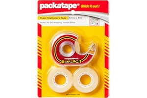 PACKATAPE Cellotape 3 Clear Transparent Rolls 18mm x 33m | Tape Dispenser Included | Ideal for Gift Wrap Christmas Birthday Home or Office | Clear Stationery Tape