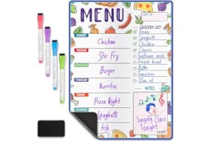 Magnetic Dry Erase Menu Board - A3 / 40x30 cm, Fruit - Weekly Meal Planner Whiteboard for Fridge - Use for Dinner Menus & Grocery Lists - Includes 4 Magnetic Markers & Eraser - by Yes4Quality