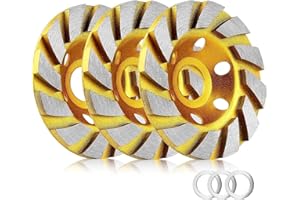 BUJINGYUN 3pcs-4 Inch Concrete Stone Ceramic Turbo Diamond Grinding Cup Wheel,12 Segs Heavy Duty Angle Grinder Wheels for Angle Grinder (Yellow)