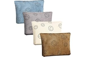 WITBICG 4-pak kosmetyczek ze sztruksu, Smile Face kosmetyczka, estetyczna kosmetyczka, organizer do makijażu, organizer na kosmetyki, dla dziewcząt, na podróż (brązowa, niebieska, szara, beżowa)