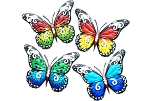 SUNNEKO Colorfu - Juego de 4 Figuras Decorativas de Metal para Pared, diseño de Mariposas, decoración para el hogar, para jardín, terraza, césped, Patio Trasero, Porche, casa de Campo, Interior