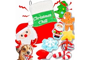 LECHONG Christmas Dog Toys Set, 9 Pack Squeaky Dog Toys, Dog Storage Christmas Sock and 8 Stuffed Dog Squeaky Toys for Smalls Dogs and Puppy, Xmas Toys Gift for Dogs