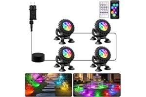 NATPOW Bluetooth APP Teichbeleuchtung LED Unterwasser, Unterwasserbeleuchtung RGB Teichlicht mit Fernbedienung, IP68 wasserdicht, Farbwechsel Gartenbeleuchtung für Garten, Patio, Baum(4 in 1)