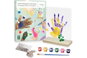 Inovida Fingerabdruck Set : Familien Handabdruck Set – 6 Fingerfarben und Ständer – Handabdruck Familie – Baby Abdruckset – Pfotenabdruck Set Katze und Hundepfoten Abdruck – Baby Fussabdruck