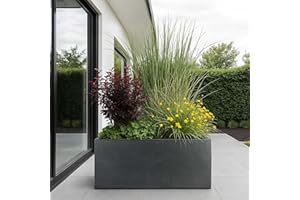 IDEALIST 80cm Plant Pot | Dark Grey Reinforced Stone Large Trough Planter | Rectangular Garden Planters with Drainage Holes L80 W37 H37.5 cm, 79 litres